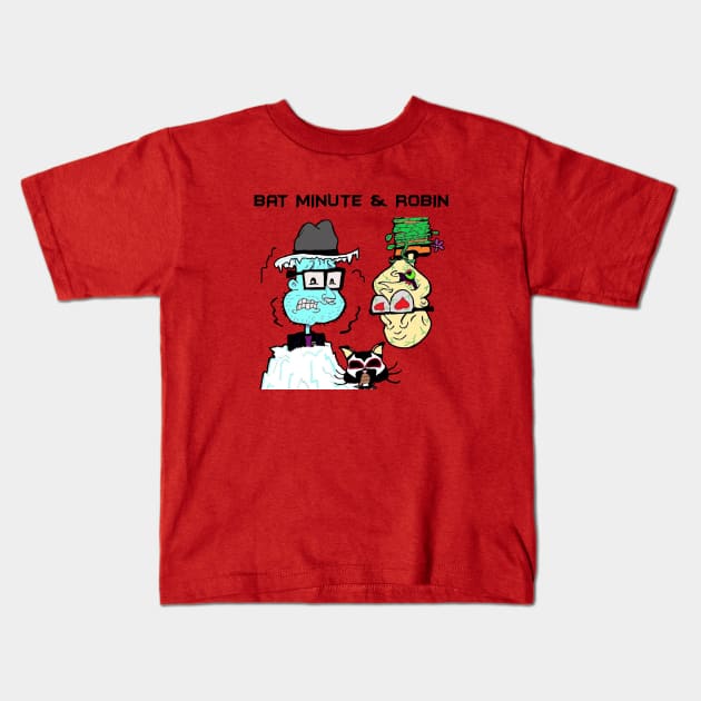 Bat Minute & Robin (Black Text) Kids T-Shirt by Sleepy Charlie Media Merch